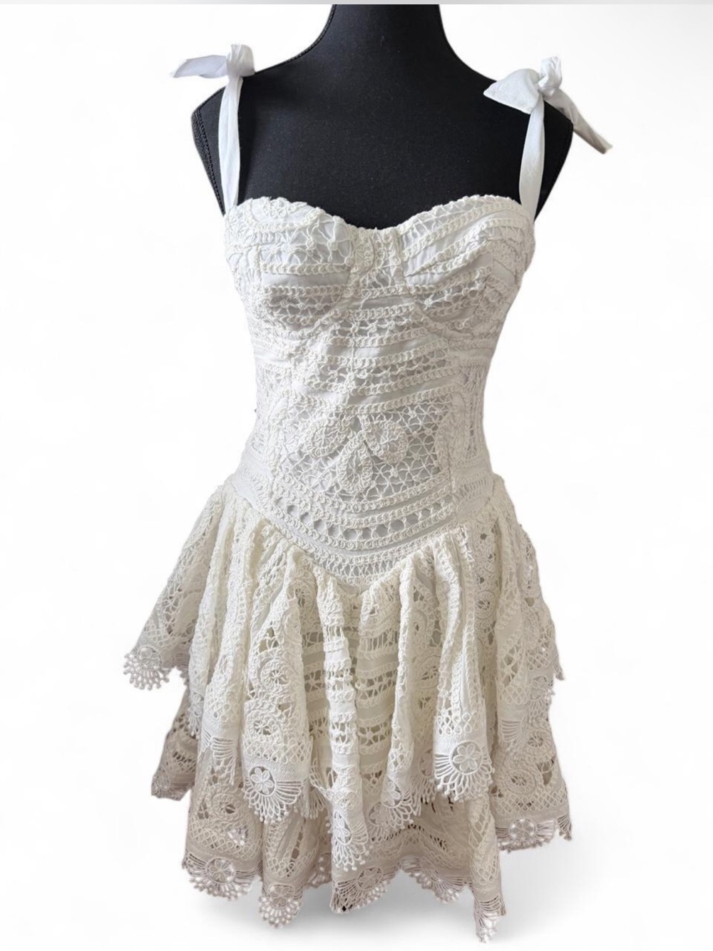 PatBO White Crochet Tie-Shoulder Mini Dress Sz 4
